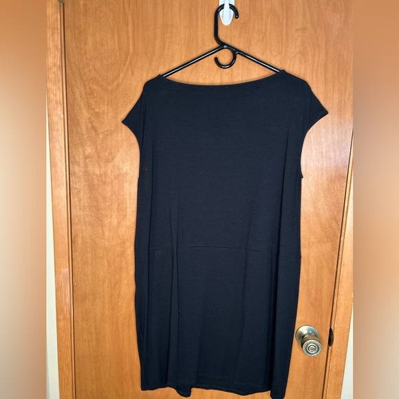 Eileen Fisher Dress Women's Large Black Pin Tuck Cap Sleeve Straight Hem Shift - Picture 2 of 9